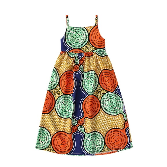 Coerni Summer Dress for Little Girls Ankara Sleeveless Causal Sundress Floral Print Backless Dresses Dashiki Playwear Dress