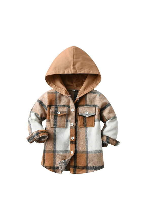 Coerni Teen Boys Flannel Plaid Shirt Button Down Hooded Toddler Jacket Buffalo Shirt Fall Winter Tartan Shacket Plaid Clothes