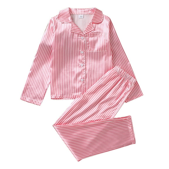 Coerni Unisex Girls Boys Pajamas Long Sleeve Sleepwear Button-Down Pjs Set for 8-12 Years Two Piece Home Wear Clothes