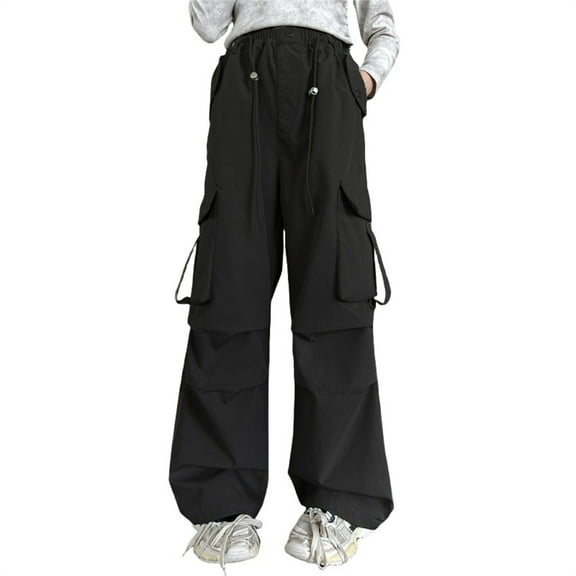 Coerni Teen Girls Cargo Pants Multi Pockets Drwstring Baggy Loose Cause Pants Vintage Retro Comfy Denim Kids Trousers Casual