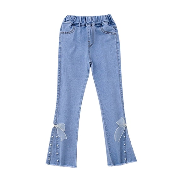 Coerni Teen Girls Flare Jeans High Waisted Denim Bell Bottoms Elastic Waist Denim Pants Vintage Bootcut Jeans Lace Bow Pants