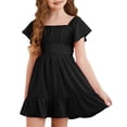 thumbnail image 1 of Coerni Teen Girls Ruffled Dress Flutter Sleeve V Back Sundress Square Neck Elegant Dress for Kids Girls Flowy A Line Dresses, 1 of 5