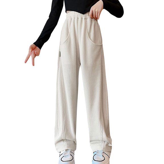 Coerni Teen Girls Wide Leg Pants Solid High Waisted Cargo Sweatpants Loose Fit Baggy Pants Casual Trendy Straight Streetwear