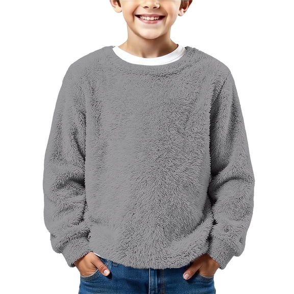 Coerni Teen Kids Boys Girls Solid Long Sleeve Crewneck Sweatshirt Oversized Pullover Tops Youth Sports Fall Winter Outfits