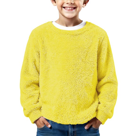 Coerni Teen Kids Boys Girls Solid Long Sleeve Crewneck Sweatshirt Oversized Pullover Tops Youth Sports Fall Winter Outfits