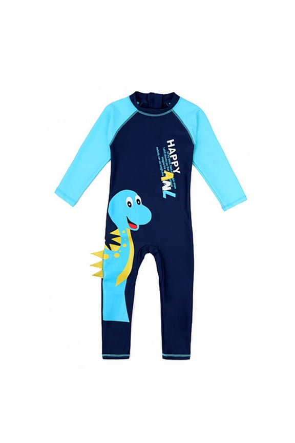 Coerni Teen One Piece Swimsuit Dinosaur Letter Print Long Sleeve Rash Guard Bathing Suits Boys Kids Beach Quick Dry Swimwear