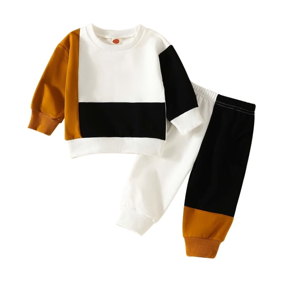 Coerni Toddler Baby Boy Clothes Fall Winter Knit Contrast Color Sweatshirt Tops Casual Pants Set Toddler 2Pcs Outfit