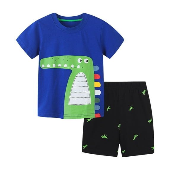 Coerni Toddler Baby Boy Clothes Set Dinosaur Print Short Sleeve Crewneck T-Shirt Cartoon Shorts Set 2Pcs Summer Outfits