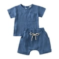 thumbnail image 1 of Coerni Toddler Baby Boy Girl Cotton Linen Outfits Clothes Short Sleeve Cotton Sweatshirt T Shirt Crewneck Tops Shorts Set, 1 of 8
