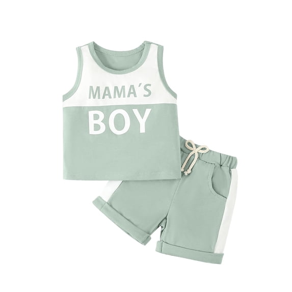 Coerni Toddler Baby Boy Mother's Day Outfits Crewneck Sleeveless Letter Print Tank Tops Elastic Shorts Casual Summer Clothes Hawaii Holiday Set