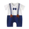 thumbnail image 1 of Coerni Toddler Baby Boy Summer Bubble Romper New Born Suspender Pants Print Rompers Cute Short Sleeve Christening Gown, 1 of 3