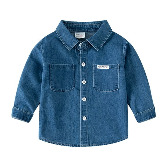Coerni Toddler Baby Boys Denim Button Down Shirt Long Sleeve Lightweight Chambray Tops Regular Fit Casual Fall Coat