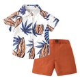 thumbnail image 1 of Coerni Toddler Baby Boys Outfits&Set Short Sleeved Stand Up Collar Leaf Print Suit Summer Outdoor Boys Shirt And Tie Set, 1 of 3
