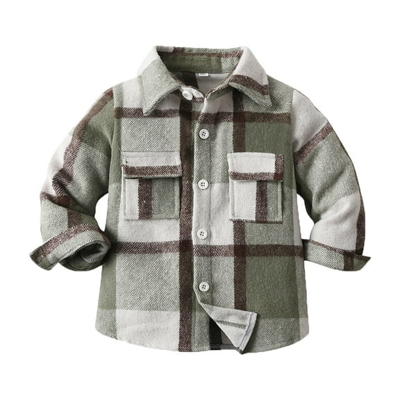 Coerni Toddler Baby Boys Plaid Flannel Shirt Long Sleeve Button Down Shirts Fur-Lined Jacket Shirt Winter Fall Tops Clothes 1-10 Years