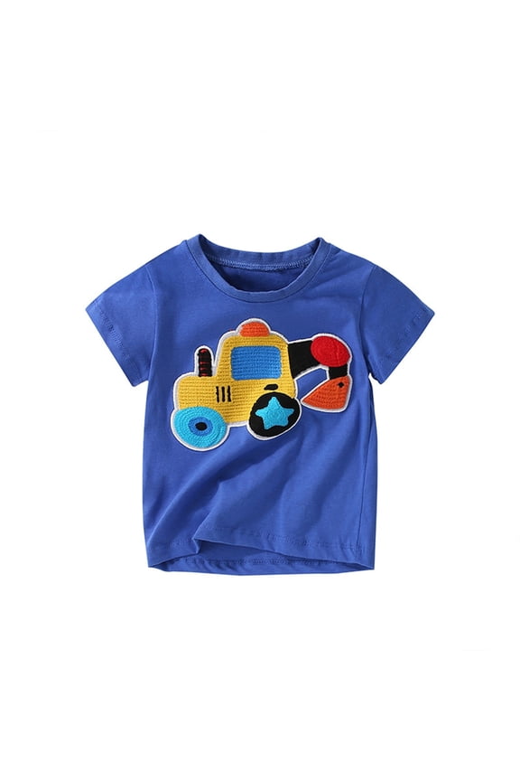 Coerni Toddler Baby Boys Short Sleeve Shirts Toddler Cartoon Car Print T-Shirts Cotton Crewneck Tops Graphic Tee for Kids