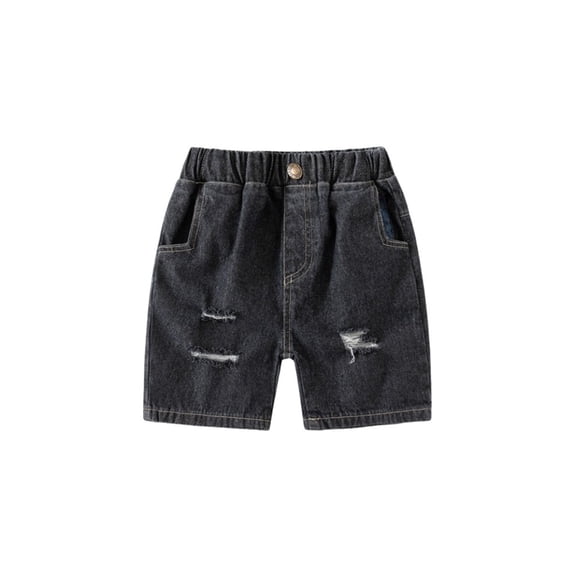 Coerni Toddler Baby Boys Solid Color Denim Shorts Elastic Waist Ripped Jeans with Pockets Pull-On Summer Casual Clothes