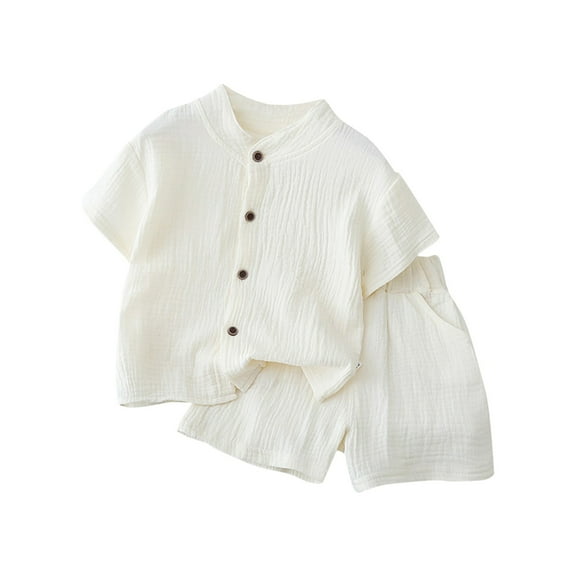 Coerni Toddler Baby Cotton Linen Resort Clothes Set Button-Down Shirt Tops Summer Outfits 2PCS with Pockets New Borns Clothing