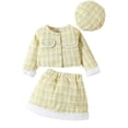 thumbnail image 1 of Coerni Toddler Baby Girl 3pcs Clothes Set Long Sleeve Winter Coat Tops + Plaid Skirt + Hat Set Fall Winter Outfits 1-6 Years, 1 of 9