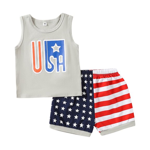 Coerni Toddler Baby Girl Boy 4th of July Outfits Sleeveless T-Shirt Top Stripes Shorts Independence Day Clothes Set