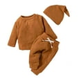 thumbnail image 1 of Coerni Toddler Baby Girl Clothes 3 6 9 12 18 24 Months Fall Outfits Solid Long Sleeve Sweatshirt Tops + Pants + Hat Set, 1 of 4
