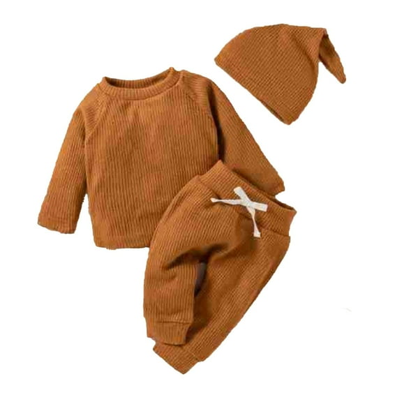 Coerni Toddler Baby Girl Clothes 3 6 9 12 18 24 Months Fall Outfits Solid Long Sleeve Sweatshirt Tops Pants Hat Set