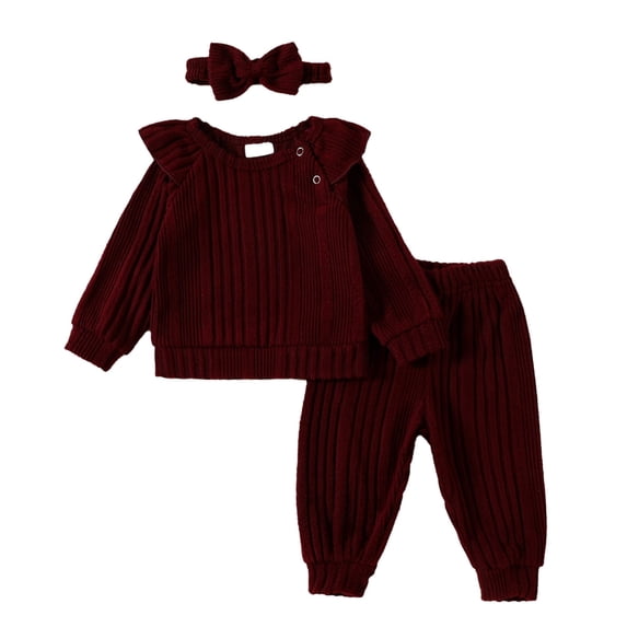 Coerni Toddler Baby Girl Clothes 3 6 9 12 18 24 Months Fall Outfits Solid Long Sleeve Sweatshirt Tops + Pants + Headwear Set