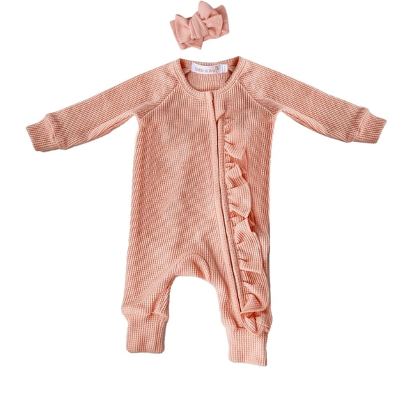 Coerni Toddler Baby Girl Clothing Ruffle Knit Romper Zipper Jumpsuit Fall Winter Outfit New Born Coming Home Clothes