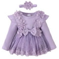 thumbnail image 1 of Coerni Toddler Baby Girl Floral Lace Romper Dress Headband Toddler First Birthday Baptism Outfits Princess Jumpsuit Bodysuit, 1 of 9
