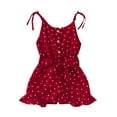 thumbnail image 1 of Coerni Toddler Baby Girl Heart Rompers Adjustable Spaghetti Strap Elastic Waist Sleeveless Jumpsuits Kids Cute Ruffle Overall Girls, 1 of 7