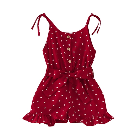 Coerni Toddler Baby Girl Heart Rompers Adjustable Spaghetti Strap Elastic Waist Sleeveless Jumpsuits Kids Cute Ruffle Overall Girls