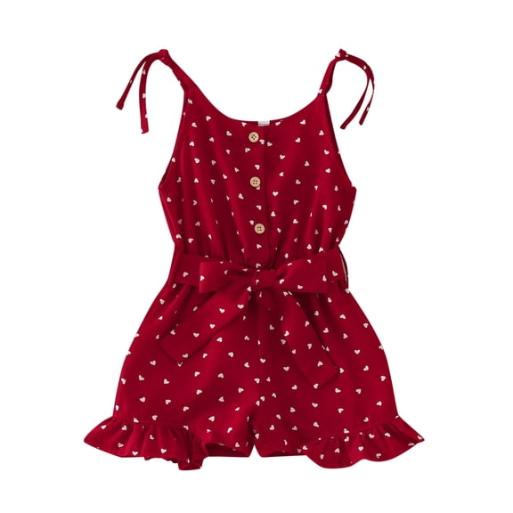 Coerni Toddler Baby Girl Heart Rompers Adjustable Spaghetti Strap Elastic Waist Sleeveless Jumpsuits Kids Cute Ruffle Overall Girls