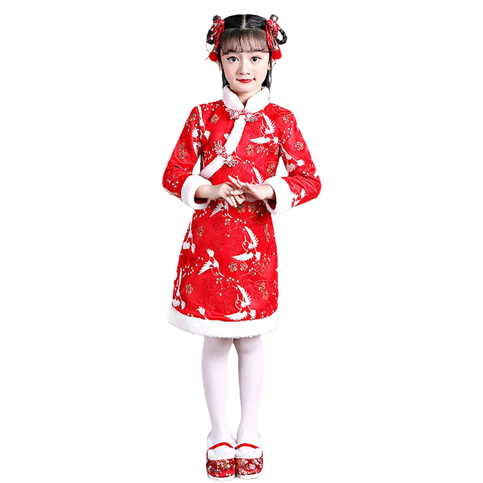 Coerni Toddler Baby Girl New Year's Dress Sets Chinese Ancient Clothing Thick Childs Tang Suit Long Sleeve Dress 2Pcs Outfits