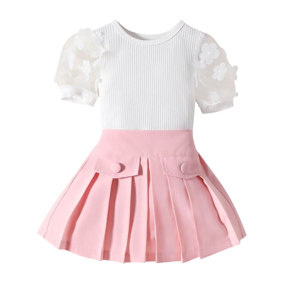 Coerni Toddler Baby Girl Skirts Outfit Spring Summer Kids Clothes Sleeveless Knit Vest Top + Pleated A Line Skirt Set