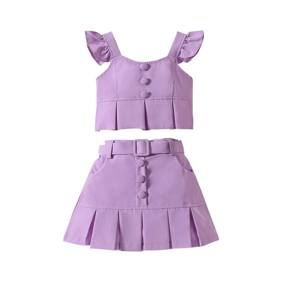 Coerni Toddler Baby Girl Skirts Outfit Spring Summer Kids Clothes Sleeveless Knit Vest Top + Pleated A Line Skirts Set