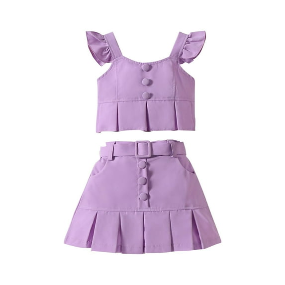 Coerni Toddler Baby Girl Skirts Outfit Spring Summer Kids Clothes Sleeveless Knit Vest Top + Pleated A Line Skirts Set