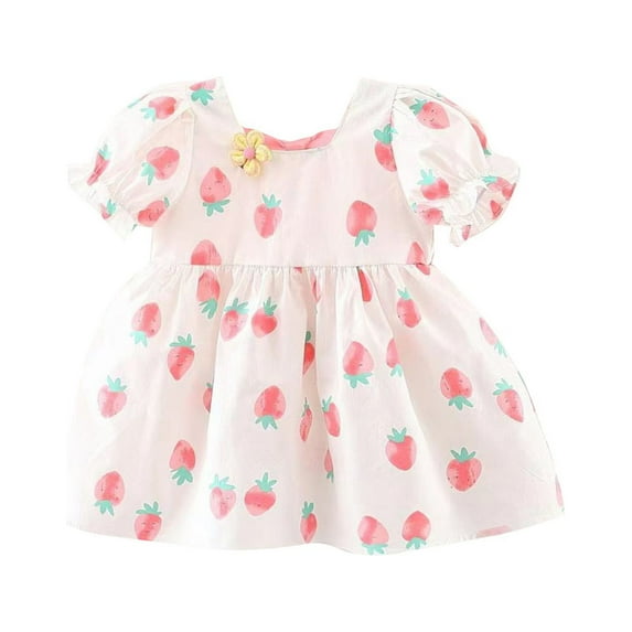 Coerni Toddler Baby Girl Suspender Ruffled Skirt Dress Strawberry Print Dress Summer Princess Dress Girls Beach Sundress