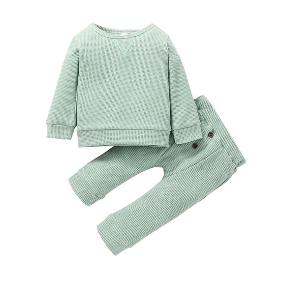 Coerni Toddler Baby Girls Boys 2PCS Clothes Set Solid Long Sleeve Sweatshirt Tops Button Pants Kids Fall Outfits Clothes