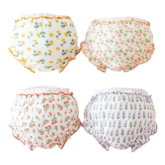 Coerni Toddler Baby Girls Combed Cotton Blo𝐨mers 4 Pcs Ruffles Trunks Floral Printing Elastic Waist Briefs Comfy Panties
