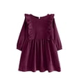 thumbnail image 1 of Coerni Toddler Baby Girls Corduroy Dress Kid Cotton Linen Long Sleeve Casual A Line Dresses Solid Swing Fall Tie Lace Ruffle Outfit, 1 of 6