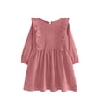 thumbnail image 1 of Coerni Toddler Baby Girls Corduroy Dress Kid Cotton Linen Long Sleeve Casual A Line Dresses Solid Swing Fall Tie Lace Ruffle Outfit, 1 of 6