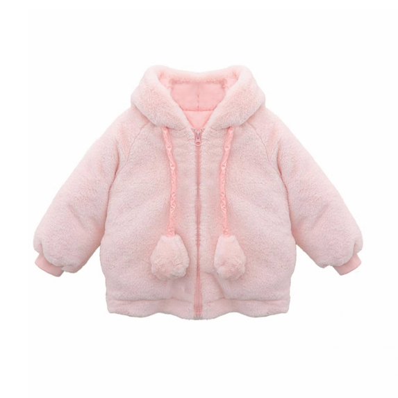 Coerni Toddler Baby Girls Faux Coats Winter Fleece Jacket Warm Clothes Bunny Rabbit Ear Full Zip Hooded Outwear 1-6 Years