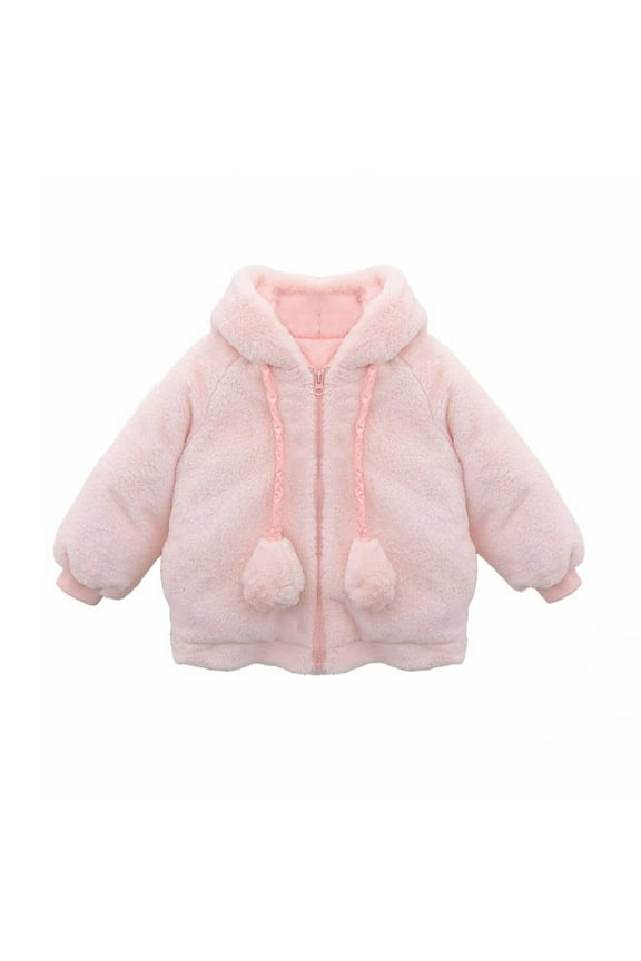 Coerni Toddler Baby Girls Faux Coats Winter Fleece Jacket Warm Clothes Bunny Rabbit Ear Full Zip Hooded Outwear 1-6 Years