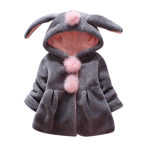 Coerni Toddler Baby Girls Faux Fu𝐫 Coat Winter Fleece Jacket Bunny Ear Hooded Outerwear Thick Button up Bubble Fuzzy Pullover