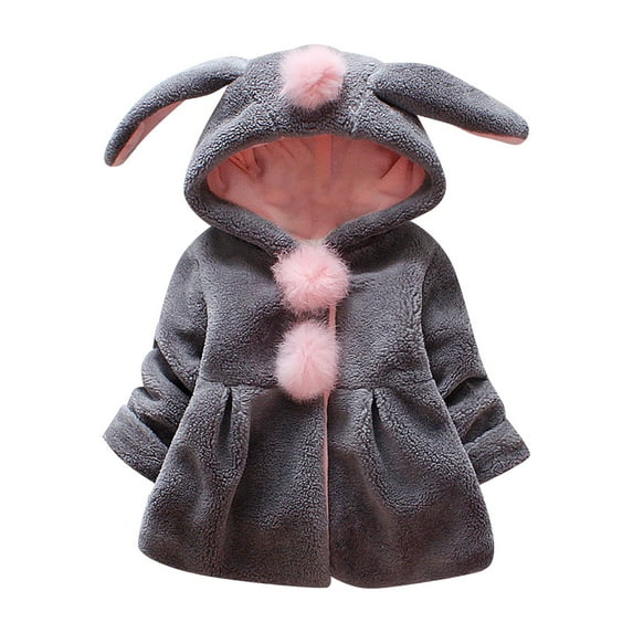 Coerni Toddler Baby Girls Faux Fuš« Coat Winter Fleece Jacket Bunny Ear Hooded Outerwear Thick Button up Bubble Fuzzy Pullover
