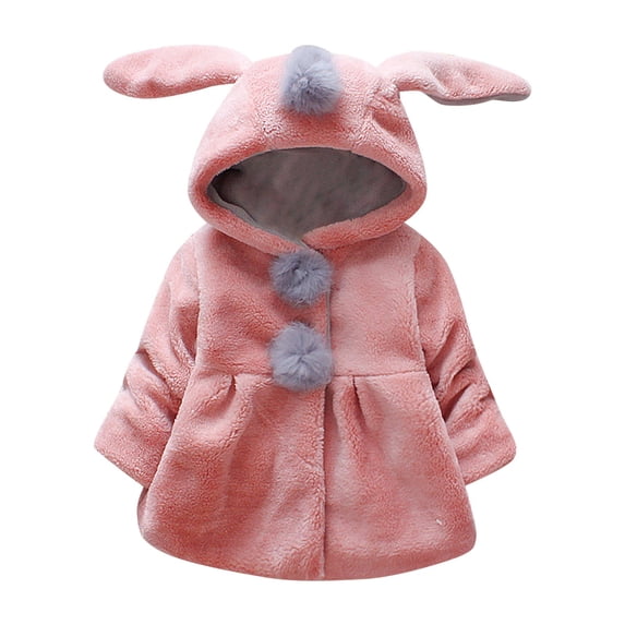 Coerni Toddler Baby Girls Faux Fuš« Coat Winter Fleece Jacket Bunny Ear Hooded Outerwear Thick Button up Bubble Fuzzy Pullover