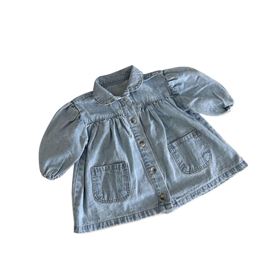 Coerni Toddler Baby Girls Lapel Denim Shirts Coat Bubble Long Sleeve Button Down Jean Shirts Outwear Autumn Casual Clothes