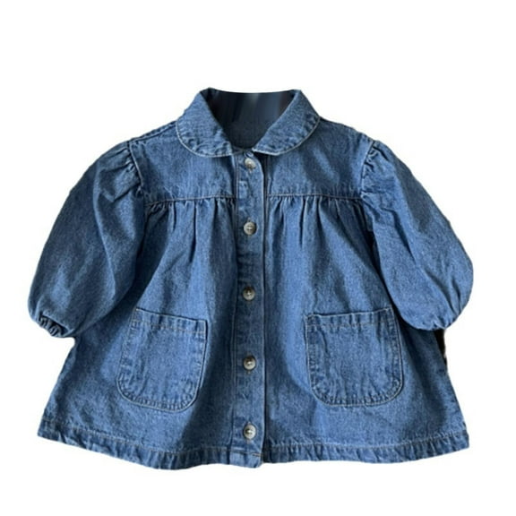Coerni Toddler Baby Girls Lapel Denim Shirts Coat Bubble Long Sleeve Button Down Jean Shirts Outwear Autumn Casual Clothes