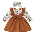 thumbnail image 1 of Coerni Toddler Baby Girls Long Sleeve Dress Toddler Floral Print Casual Dresses Bowknot Princess Dress with Headband Outfits, 1 of 8