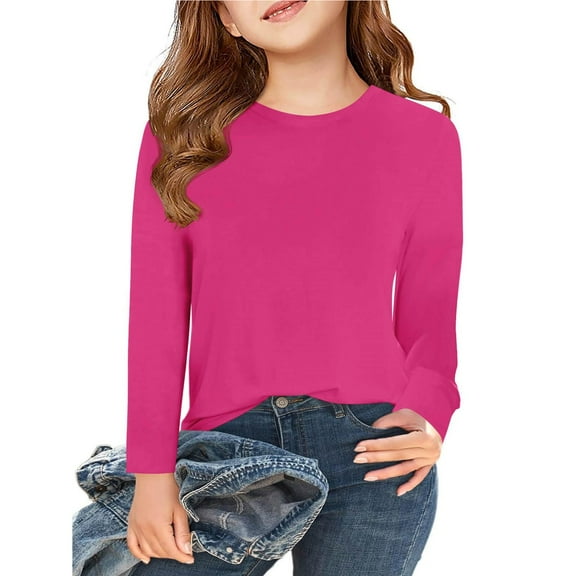 Coerni Toddler Baby Girls Long Sleeve Shirts Soft Cotton Long-Sleeve T-Shirts Tagless Basic Tees for Teen Girls Youth 5-14 Years