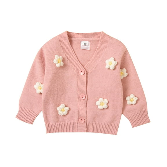 Coerni Toddler Baby Girls Long Sleeve V-Neck Knit Cardigan Sweater Cotton Button Up Sweater Jacket Flower Outerwear